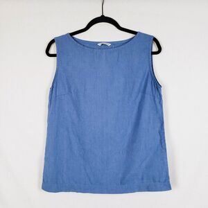 Linenfox Linen Shell Top Womens XS Blue Minimalist Scandi Lagenlook Clean Girl